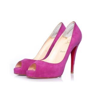 Christian Louboutin Pink Prive Open Toe Velvet Heels Pumps Sz. 37 (US 7)